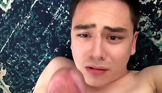 Twink squeals for his own cum