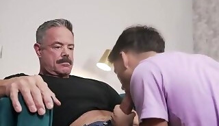 Teen Gay Hunter Scott enjoys sucking the big cock of stepdad