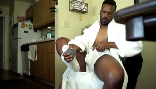 A Black Guy Jacking Off In His Robe and Briefs