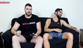 Straight friends bet while playing videogames
