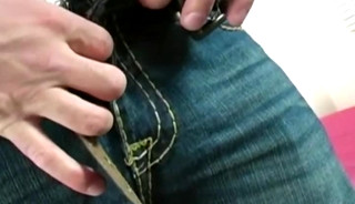 Muscular masked stud jerks off his cock for some money