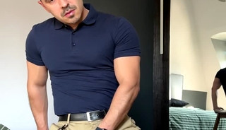 big man enjoys his tiny white thong