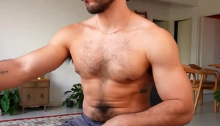 Hairy mature stud with big cock on webcam 2 (cumshot)