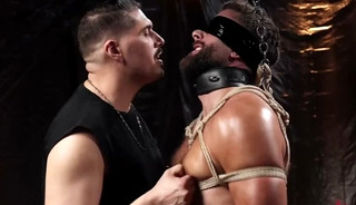 JD Manning gets his nipples pinched and his chest slapped before WoodxBound hits his bulge