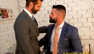Classy businessmen seal the deal with cock in ass