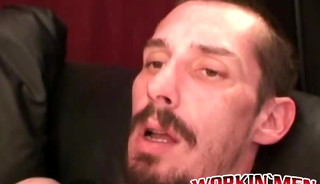 Rough stud smokes during an interview and masturbates solo