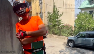 Delivery courier fucked client. Powerful sex of Kit Belove and Falcon Al