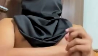 Lonely skinny pinoy boy jerking his big cock at his bedroom