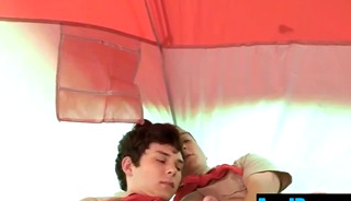 Horny Boys share a tent