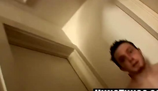 Two amateurs joke around while jerking off