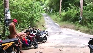 French students fuck at a fork in the road somewhere in the jungle