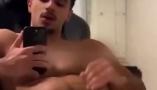 Nerdy arab jerking off in gaming chair