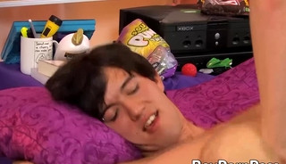Throbbing cock twink Gabriel Kelly rides seductive boyfriend