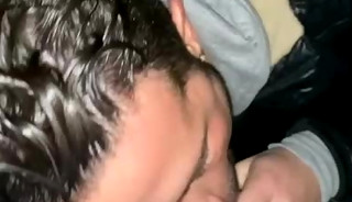 Hunk sucking mutliple cocks at cursing parking lot at night