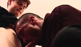 Athletic stepson sprays cum while riding big dicked daddy