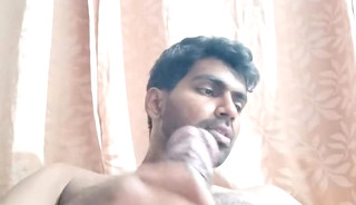 Hairy guy jerking off while alone in the house