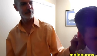 Jeff Drizzle wanks his cock while his stepdad Richard Lennox LICKS HIS EAR