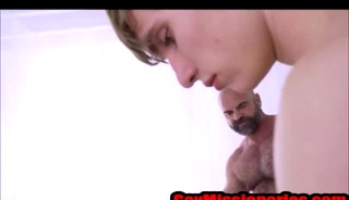Daddy bear and Boys bareback threesome