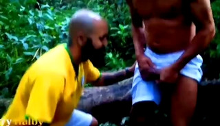 Straight men hook up in the bushes after the game.