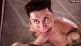 Horny bottom sucking big cock and gets fucked bareback american