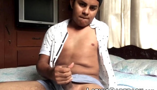 Young big cocked Latino jerks off his cock solo and cums