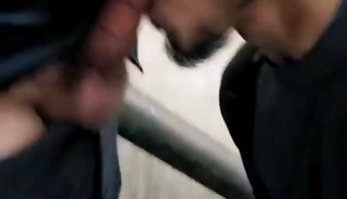 Peeing in a public restroom and swallowing a man's cum.