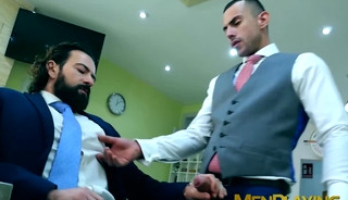 Bearded businessman Miguel Angel bareback barber banging