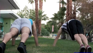 Twink stepsons flex their muscles for horny stepdaddy
