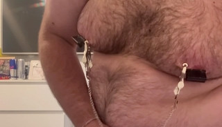 Extreme cock bondage with butt plug nipple clamps blindfold and cuffs