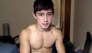 cute man stroking his cock and cumming