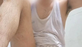 Naked boy takes a shower in bathroom