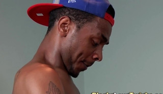 Twink sucks black shlong for cum on chin