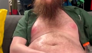 Enjoying a good cock stroke and licking up the cum