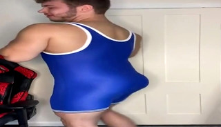 Joshbigosh Stripping Out Of A Wrestling Singlet and Jacking Off
