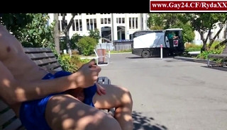 Twink exhibitionist risky jerked off on a park bench