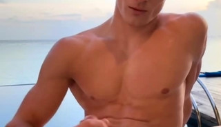 The handsome guy masturbating at the pool