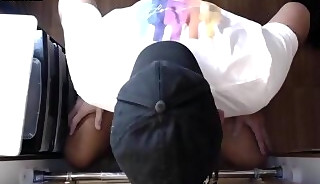 Moustache gray DILF sucking off hard gloryhole shaft