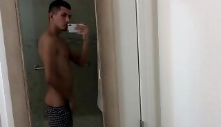 Homemade video with cellphone camera of Latino jerking off