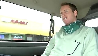 Tricked straight stud gets gay cum in van for money