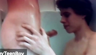 Toby blows in the shower