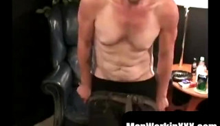 Mature stud pulls on his throbbing shaft while laying down intensely