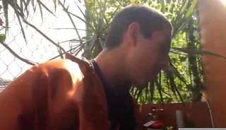 Sweaty Latino bareback outdoors