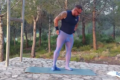 Muscle yoga in pantyhose