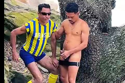 Tourist with a big dick having sex with 2 guys on Abric Beach, Rio de Janeiro.