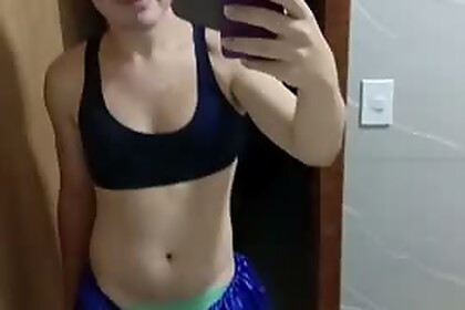 Brazilian gay solo wearing panties and make up