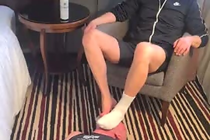 Foot fag cums licking my sweaty feet