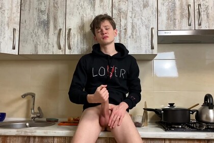 Horny College Boy Wanking at Kitchen in Сhummery & Monster Cock / Big Load