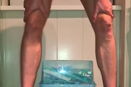 Hot gay twink solo hard big cock rides dildo piss orgasms